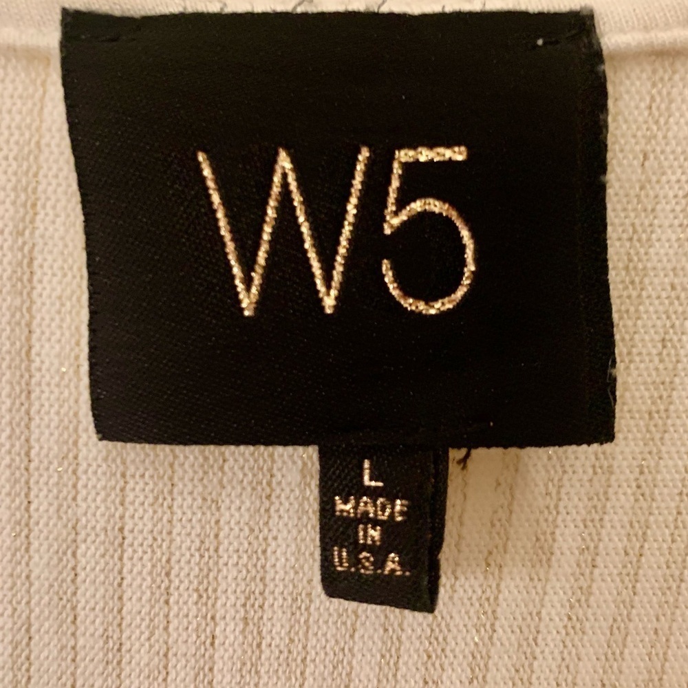 W5 Top Large Relaxed Fit White Cream Metallic Gold Pinstripes Knotted Front - Picture 7 of 16